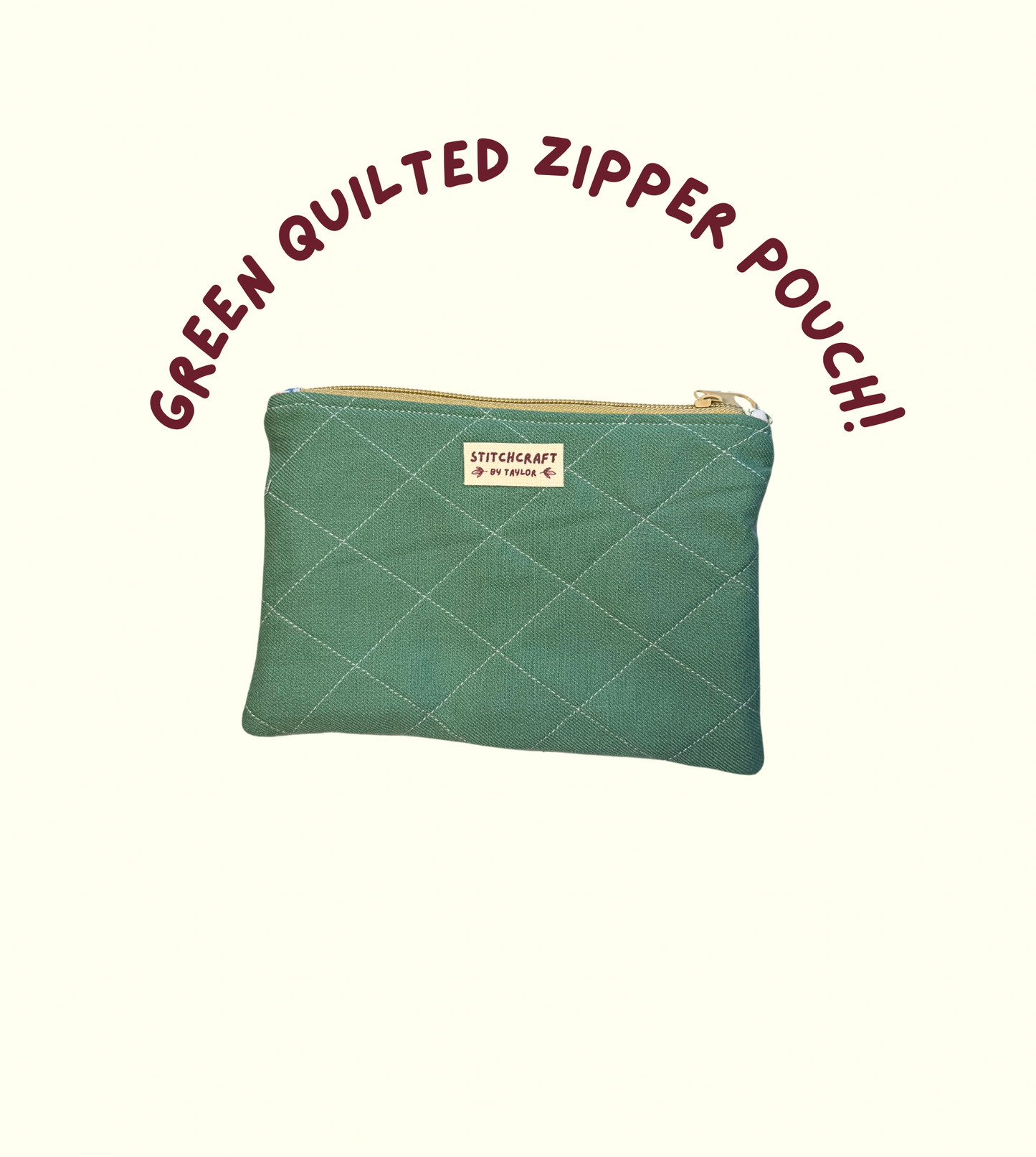 Green Quilted Zipper Pouch