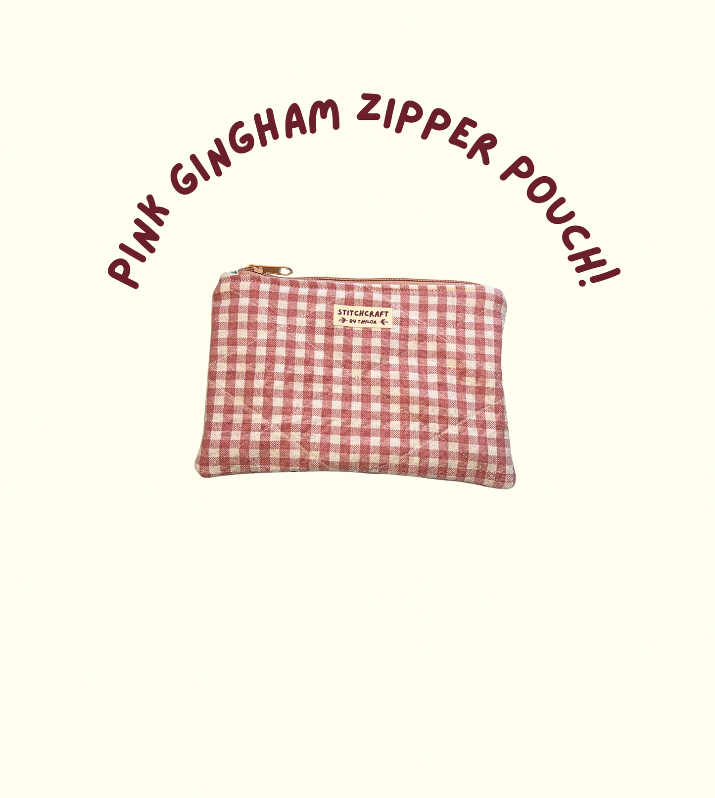 Pink Gingham Zipper Pouch